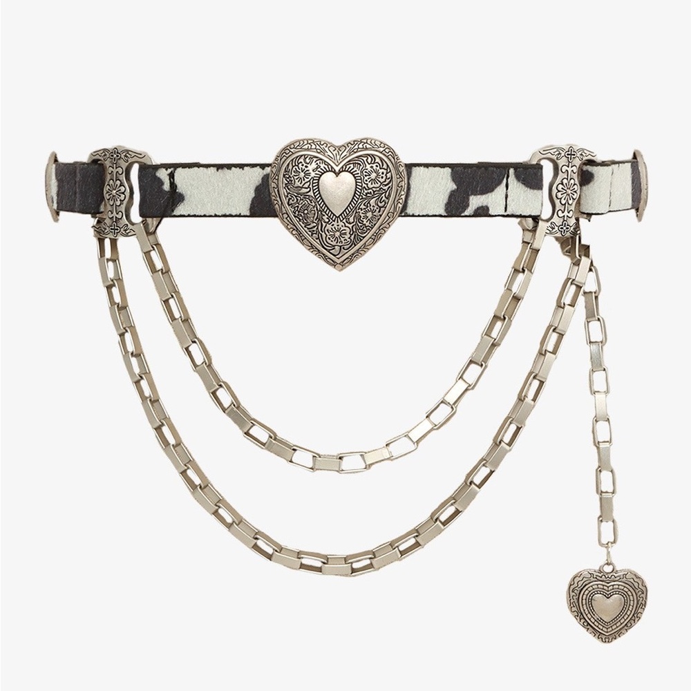 Engraved Heart Concho Western Cowhide Chain Belt